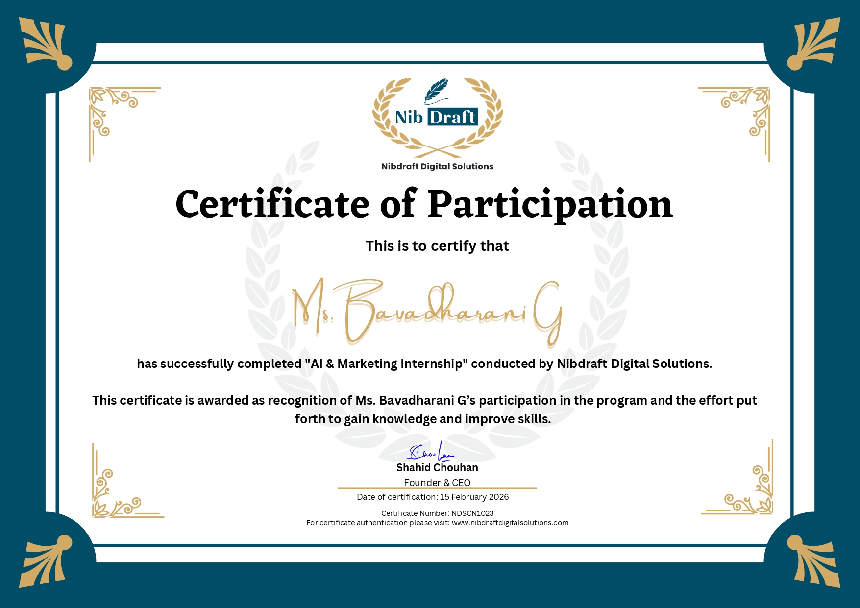 NDSCN1023: Ms. Bavadharani G